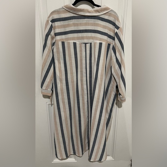 Mlle Gabrielle Lightweight Striped Button Down Shirt Dress ~ Size 3X 💙🤎 - Picture 11 of 12